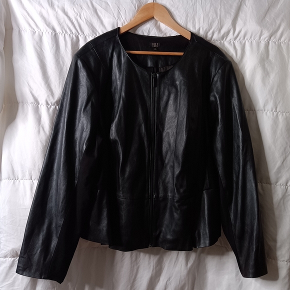 Gilli Jackets & Blazers - Gilli Black Leather Jacket Sleek Collarless Design